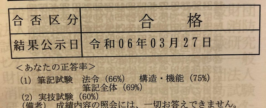 ＲＴさんの合格通知（氏名・受験番号は非表示）