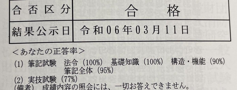 Ryoさんの合格通知（氏名・受験番号は非表示）